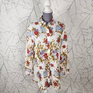 Contemporaine Colorful Floral Print 100% Linen Button Front Tunic